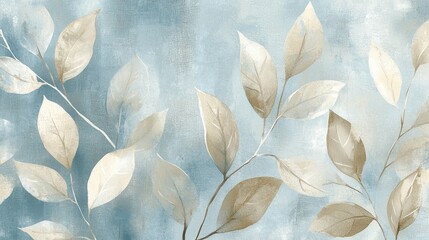 Elegant leaves pattern on a textured blue background, suitable for home decor or design projects
