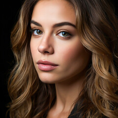 Fototapeta premium Captivating Beauty: A Close-Up Portrait of a Gorgeous Woman with Flowing Hair and Striking Features