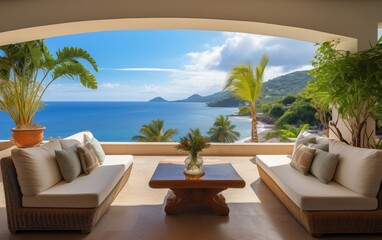Fototapeta premium Luxurious terace beautiful view ocean