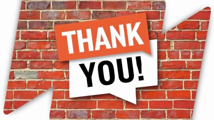Obraz premium Thank you text displayed on speech bubbles over brick wall