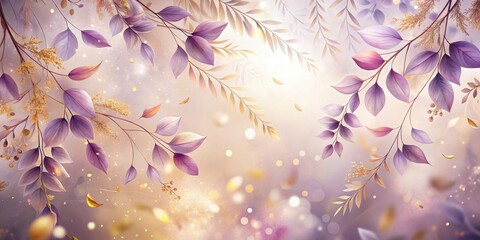 Enchanted Autumnal Branches with Golden Accents and Purple Leaves, a Dreamlike Botanical Illustration