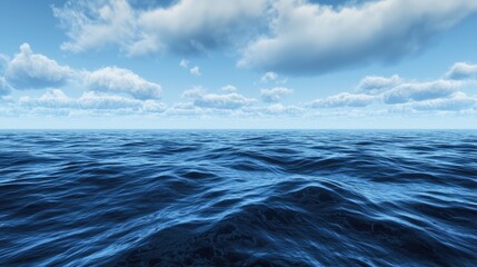 Serene ocean view with gentle waves under a clear blue sky and fluffy clouds, ideal for relaxation