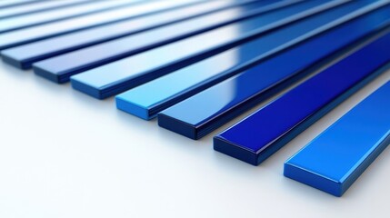 Abstract arrangement of glossy blue bars in a gradient color scheme