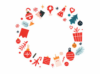 A colorful Christmas wreath with many different decorations including a tree