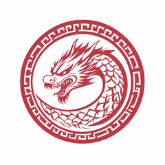 A red dragon with a mouth open and a white background