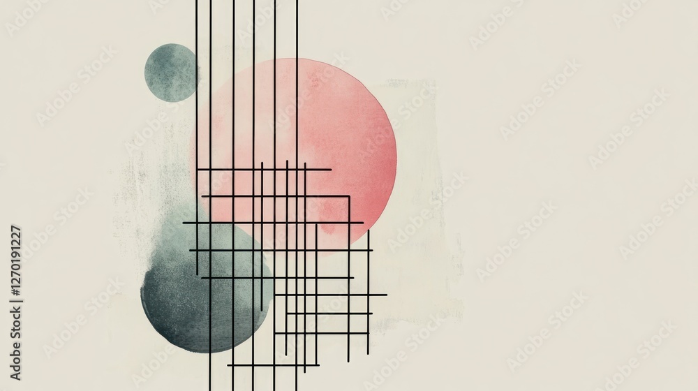 Poster abstract composition with circles and lines, modern artistic expression
