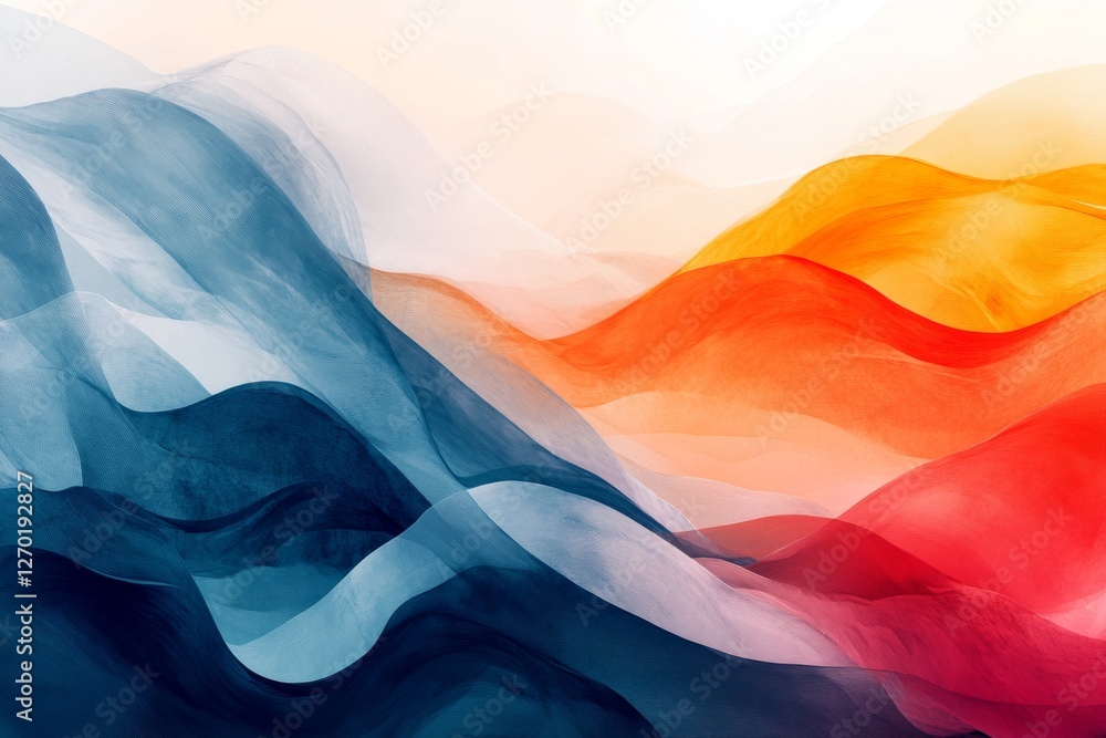 Aufkleber abstract flowing shapes with a blend of blue, red, orange, and white hues, creating a soft and harmo