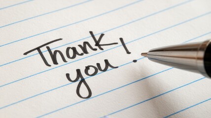 Hand written thank you note with a pen nearby