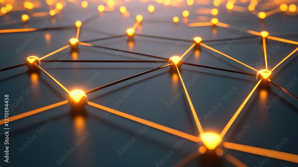 Poster abstract network connection: glowing nodes and lines representing connectivity