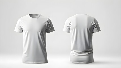 Men's white blank T-shirt template,from two sides, natural shape on invisible mannequin, for your design mockup for print, 