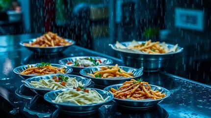 Fototapeta premium Delicious Pasta Dishes Under the Rain