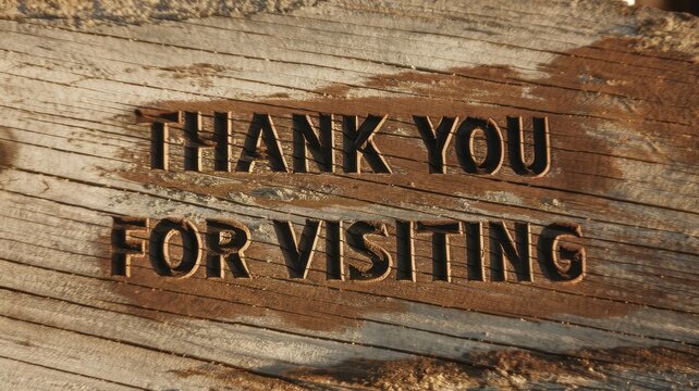 Thank you for visiting message carved into textured wood