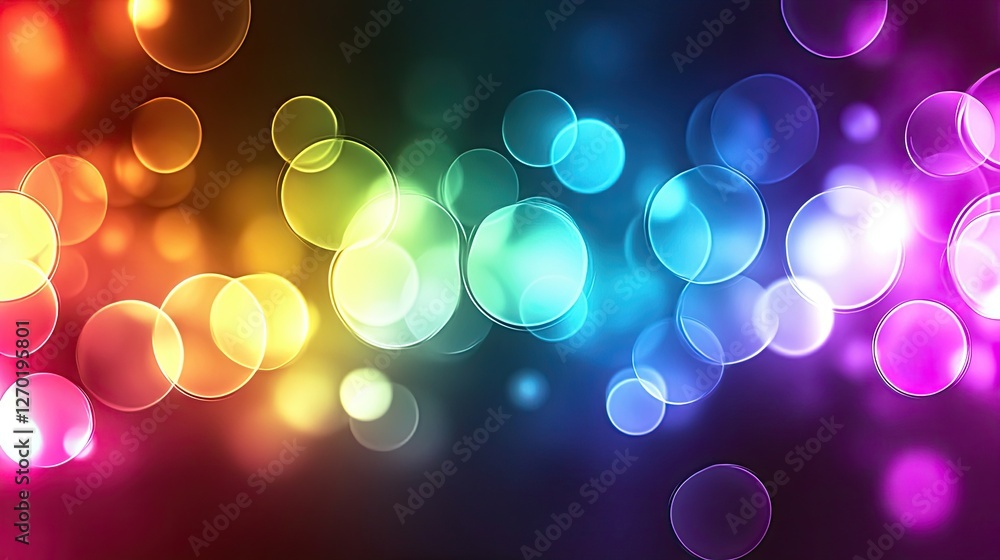 Poster a colorful digital background with abstract circles and glowing light effects, with space for brandi