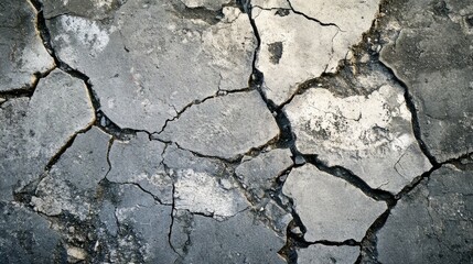 Obraz premium A cracked and broken cement floor with aged texture and subtle color variations in gray tones.