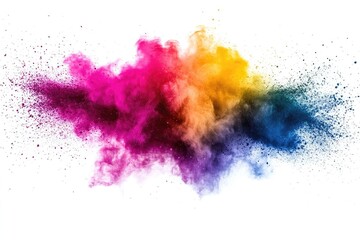 Rainbow Powder Explosion Photography With Dynamic Color Cloud Formation Against Pure White Background