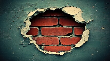 A grungy, vintage-style old brick wall with peeling remnants of plaster, revealing bricks underneath. The rough texture adds depth.