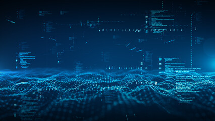 Futuristic digital background data connection with binary code, Complex interconnected networks symbolize big data and advanced analytics. Technology network data blockchain connection 3d rendering