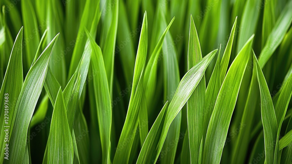 Poster a high-resolution close-up of deep green grass, showing natural variations in texture and color.