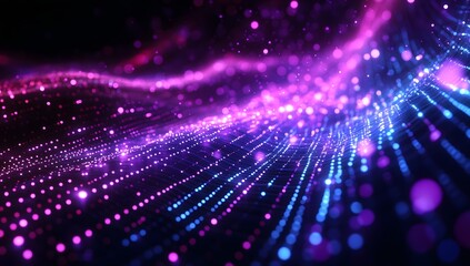 Abstract digital network wave, glowing particles, dark background