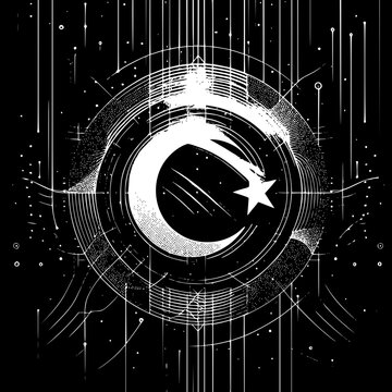 Modernes Design der t&uuml;rkischen Flagge mit geometrischen und technologischen Elementen
