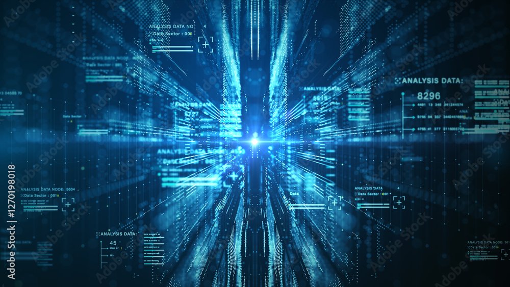 Aufkleber Technology blockchain data network with nodes and lines, Futuristic digital data network connection. Artificial intelligence technology, Big data transfer concepts. 3d rendering