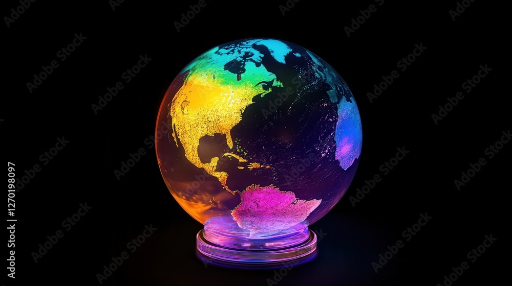 Canvas Prints A colorful, illuminated globe showcasing a vibrant representation of Earth against a dark background.