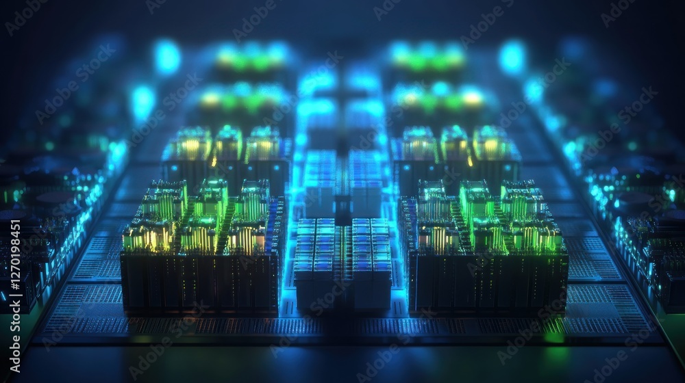 Poster abstract computer chip, glowing circuits, futuristic technology, background