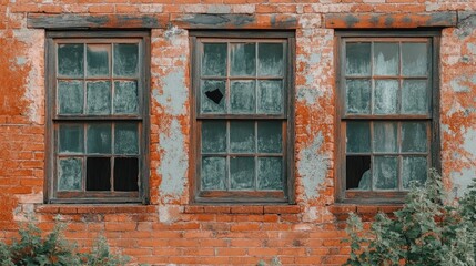 A retro-style brick building with vintage windows and worn paint, offering an urban feel.