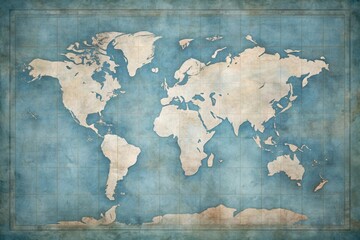 A Vintage World Map Depicting Continents and Oceans on a Gridded Background