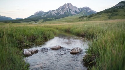 Mountain Stream Meadow Landscape