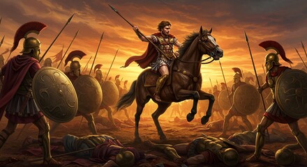 Alexander the Great leads his army into a fierce battle