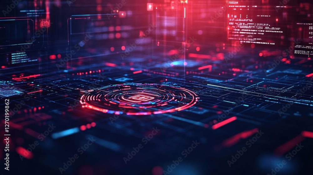 Poster futuristic cyber background featuring dynamic red and blue lights creating a vibrant and energetic a