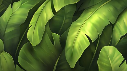 Lush Green Leaves in Exotic Jungle Pattern Photorealistic Design