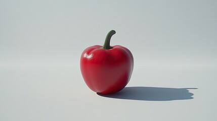 A single red bell pepper with a glossy surface, placed on a white background.