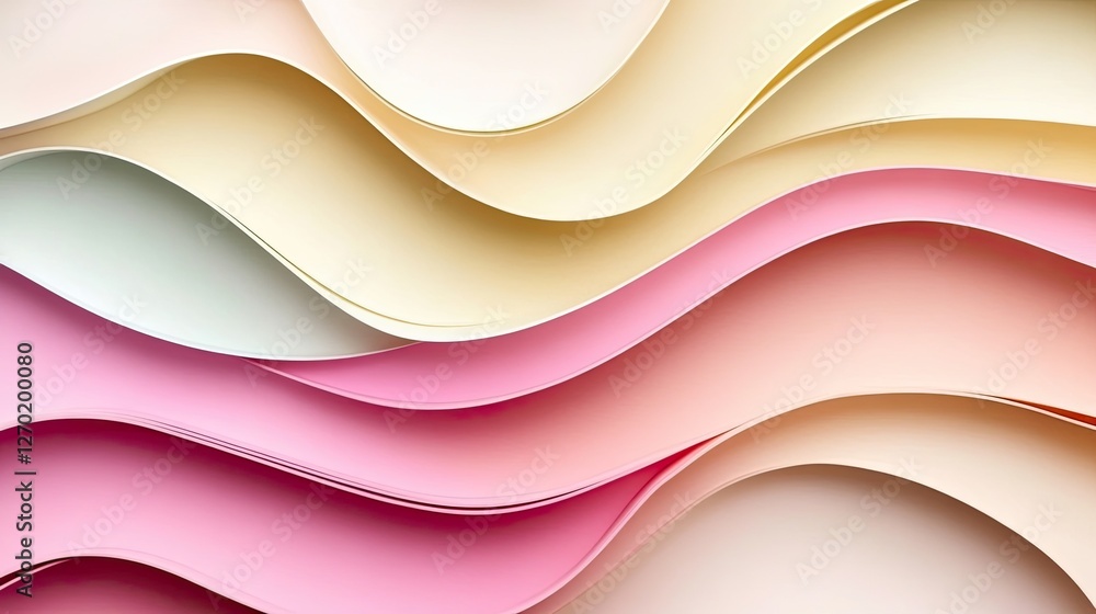 Poster a smooth gradient background with overlapping waves in soft pastel colors, creating perfect space fo