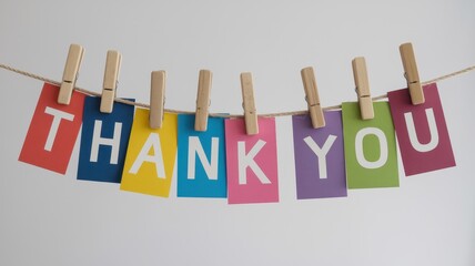 Thank you message displayed with colorful cards and clothespins