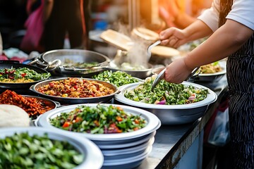 Obraz premium Delicious Food Buffet at a Street Food Stall