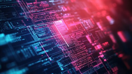 Obraz premium Intricate Computer Circuit Design Featuring Vibrant Pink and Blue Lines Creating a Modern Technological Aesthetic with a Futuristic Feel and Depth