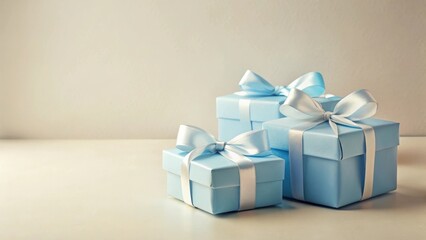 Obraz premium Pastel blue gift boxes with elegant ribbon bows arranged on a smooth surface