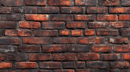 Obraz premium A weathered urban brick wall with darkened edges and a rough, uneven surface for a classic textured backdrop.