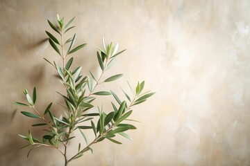 Serene Olive Branch Against a Textured Beige Background A Symbol of Peace and Tranquility