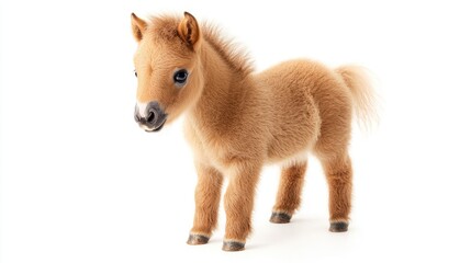 Baby horse foal, standing with soft mane and big eyes, isolated on white background.