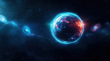 Obraz premium Vibrant Blue Planet Surrounded by a Luminous Red Star Creating a Cosmic Scene That Evokes Wonder and Exploration in the Vastness of Space