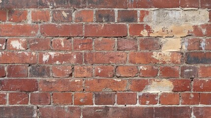 Obraz premium Cracked and textured red brick wall with signs of wear and age, creating a distressed and rustic effect.