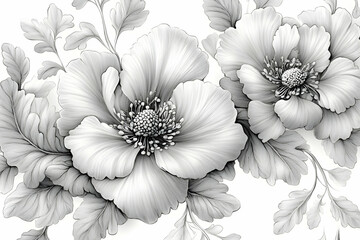 Detailed Grayscale Floral Illustration