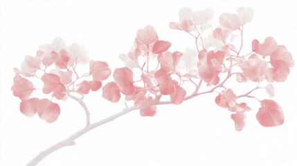 Pink branch, blossoms, white background, design
