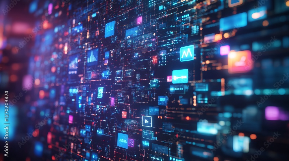 Poster programmatic advertising and media buying platform concept – 3d illustration depicting automated dig