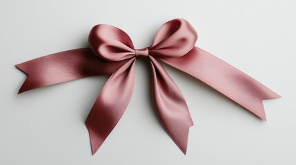 Rose gold ribbon bow, white background, gift