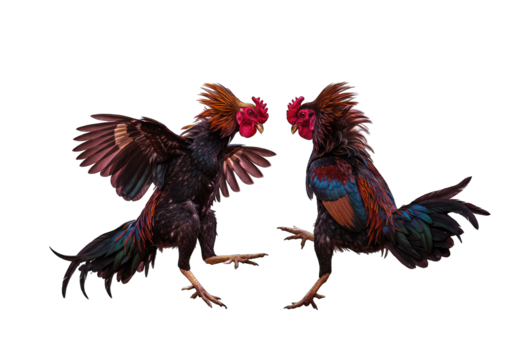 Fierce Rooster Fight Dramatic Black Background Photo