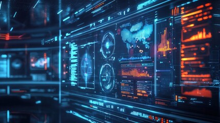 Fototapeta premium Futuristic Data Visualization with Blue and Orange Neon Graphics